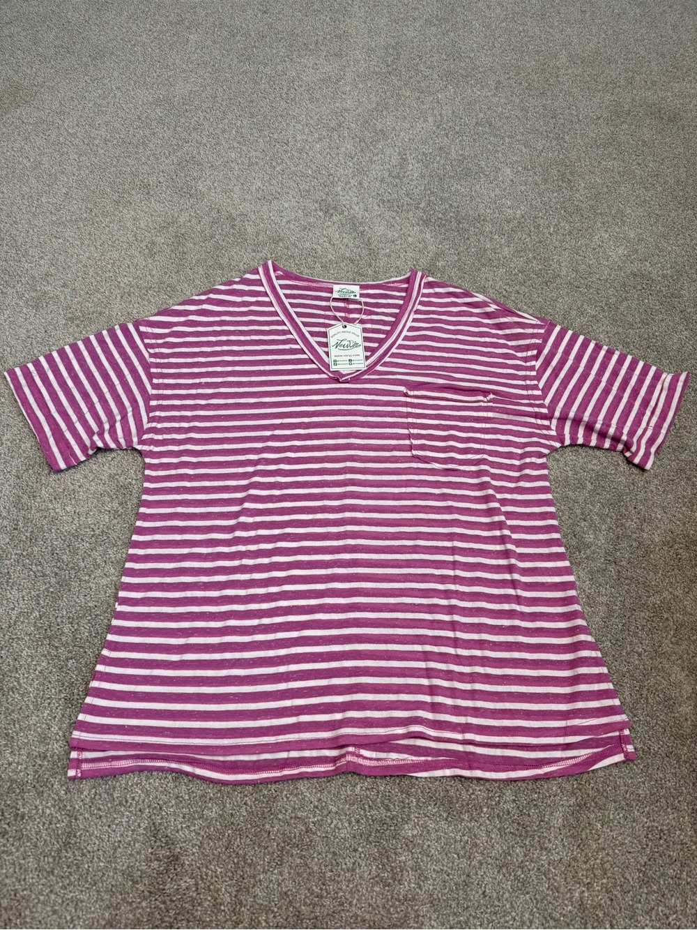 New’m Striped V-Neck Tee in Pink and White